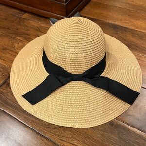 Packable Tan Sun Hat with Black Ribbon